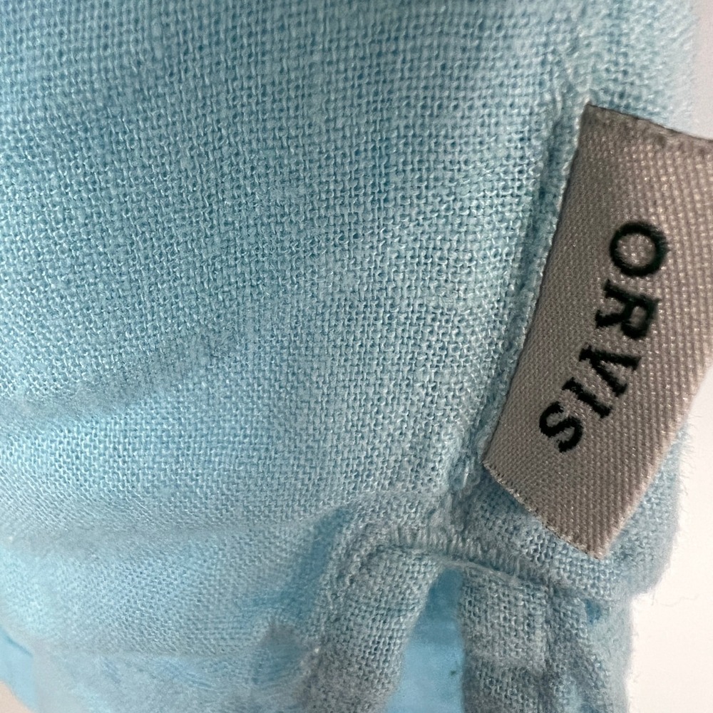 Orvis Classic Collection Light Blue Linen Blend Cap‎ Sleeve Button Down Shirt M - Picture 4 of 8